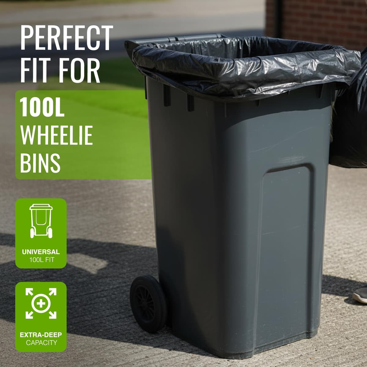 EcoBag - 50 Pack Super Strong Heavy Duty Refuse Sacks - Recyclable Bags, Leak Resistant, Durable Waste Disposal Bags For Wheelie Bins, Large Household Bins, Garden&Bulky Waste, 35 Micron (Μm)/100l — view 2