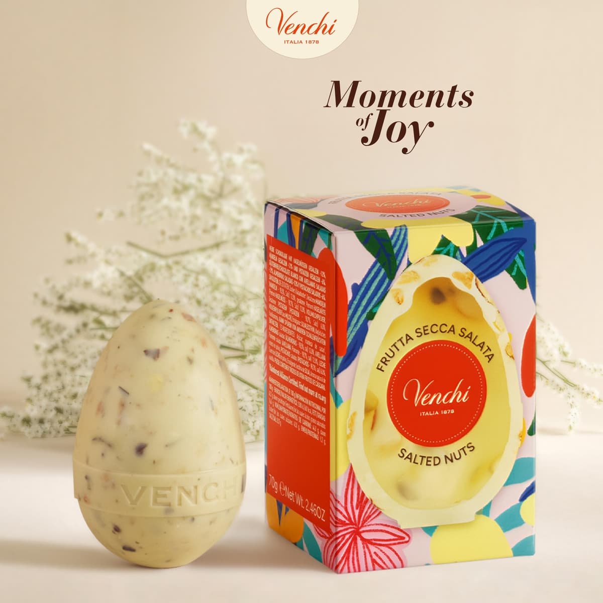 Venchi - Huevo de Chocolate Mignon Blanco Salado, 70 Gr, con Pistachos, Almendras y "Avellana Piamonte", Sin Gluten, Colección de Pascua Venchi, Idea de Regalo — view 3