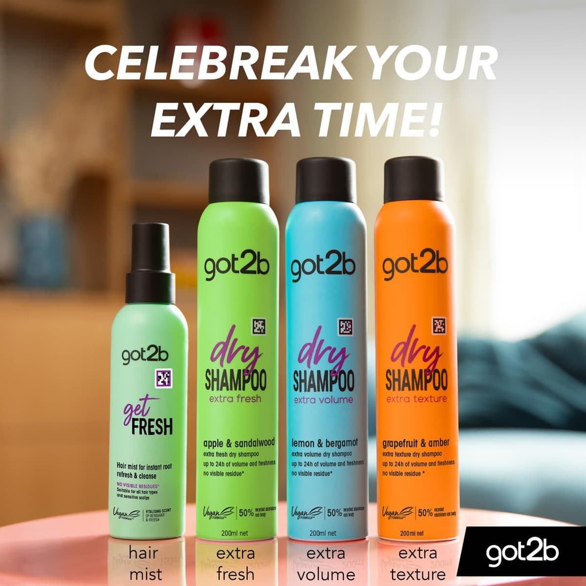 got2b Dry Shampoo Instant Fresh Up Extra Fresh 200 ml, Cleans & Refreshes for 48h Fragrance, Hair Dry Shampoo, Vegan Formula — view 4