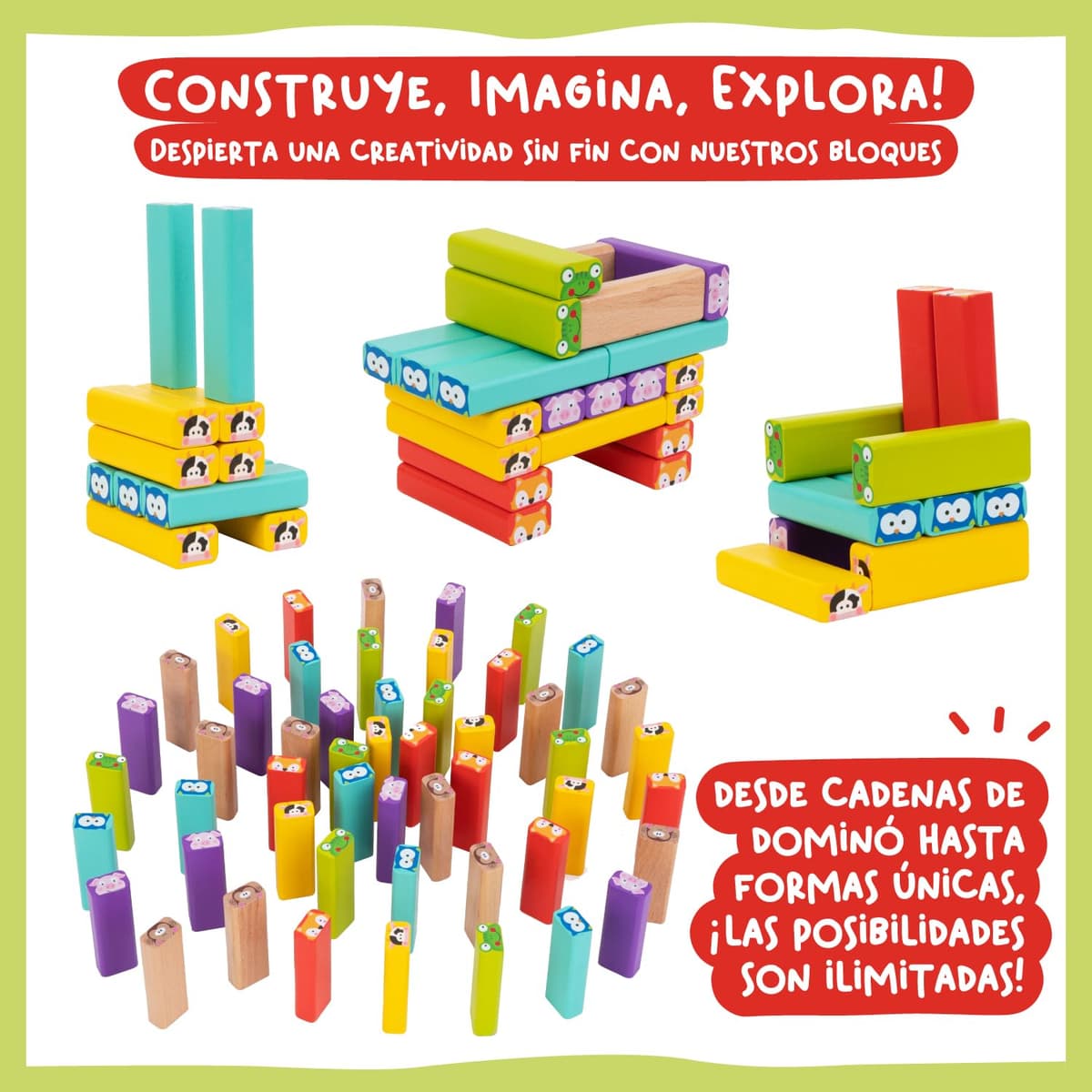 Nene Toys 4 in 1 Wooden Blocks Tower with Colors and Animals - Educational Family Board Game for Boys Girls Ages 3-9 - Gift for Parent-Child Sharing — view 4