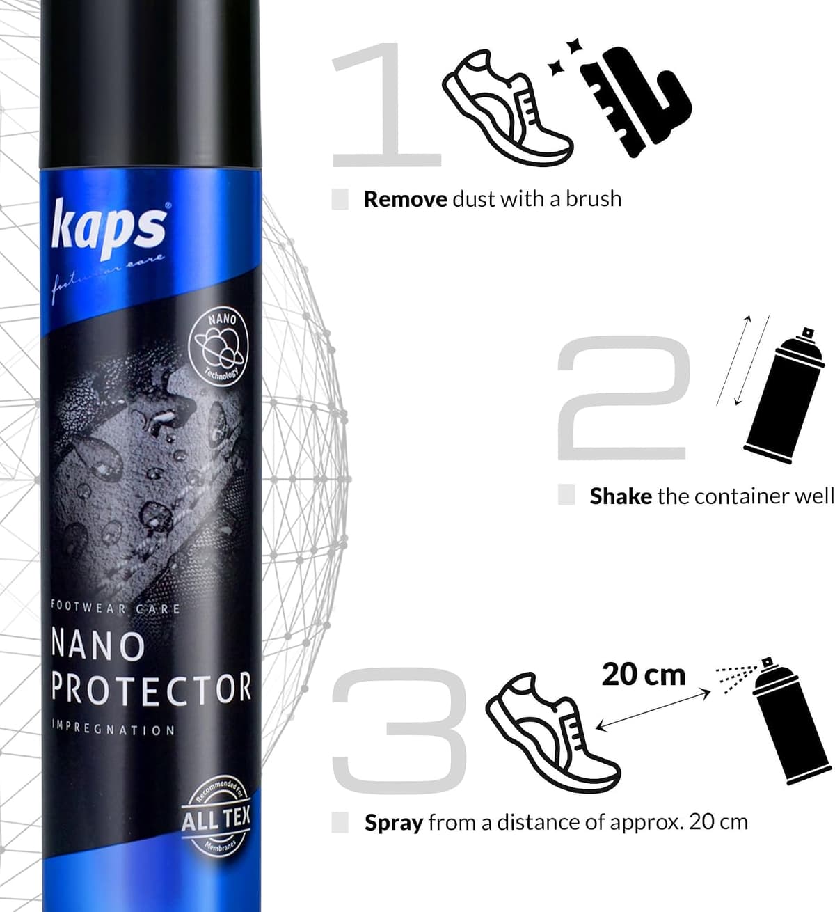 Kaps Nano Protector Waterproofing Spray for Suede, Leather, Nubuck, Textiles and TEX Materials, Moisture and Dirt Repellent - New Fast Drying Formula 400 ml 13.52 fl. Oz / 200 ml 6.76 fl. Oz 200 ml - 6.76 fl. Oz. — view 4