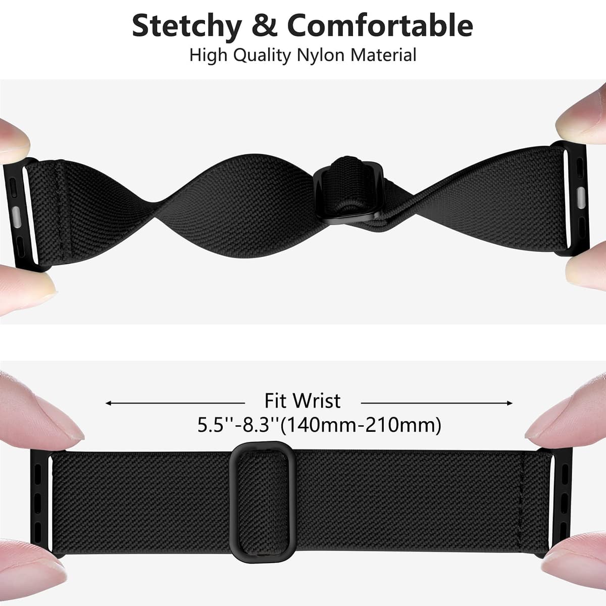 Oielai Solo Loop Straps Compatible with Apple Watch Strap 38mm 40mm 41mm 42mm 44mm 45mm 46mm 49mm, Adjustable Stretch Nylon Sport Band for iWatch Series 11 10 9 8 7 6 5 4 3 2 1 SE Ultra — view 4