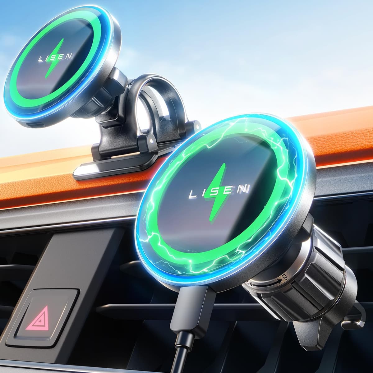 LISEN for Wireless Magsafe Car Mount Charger [15W Top Charge] Car Phone Holder Wireless Charger for iPhone 17 Pro Max Magnetic Phone Holder Cars for iPhone 17 Pro Max Air 16 15 14 Magsafe Accessories