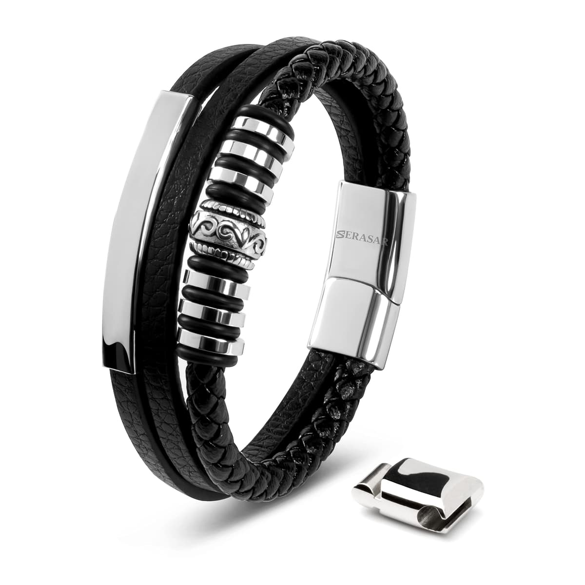 SERASAR Pulseras de cuero premium para hombre | Cierre seguro de acero inoxidable | Tres colores | Joyero Incluido