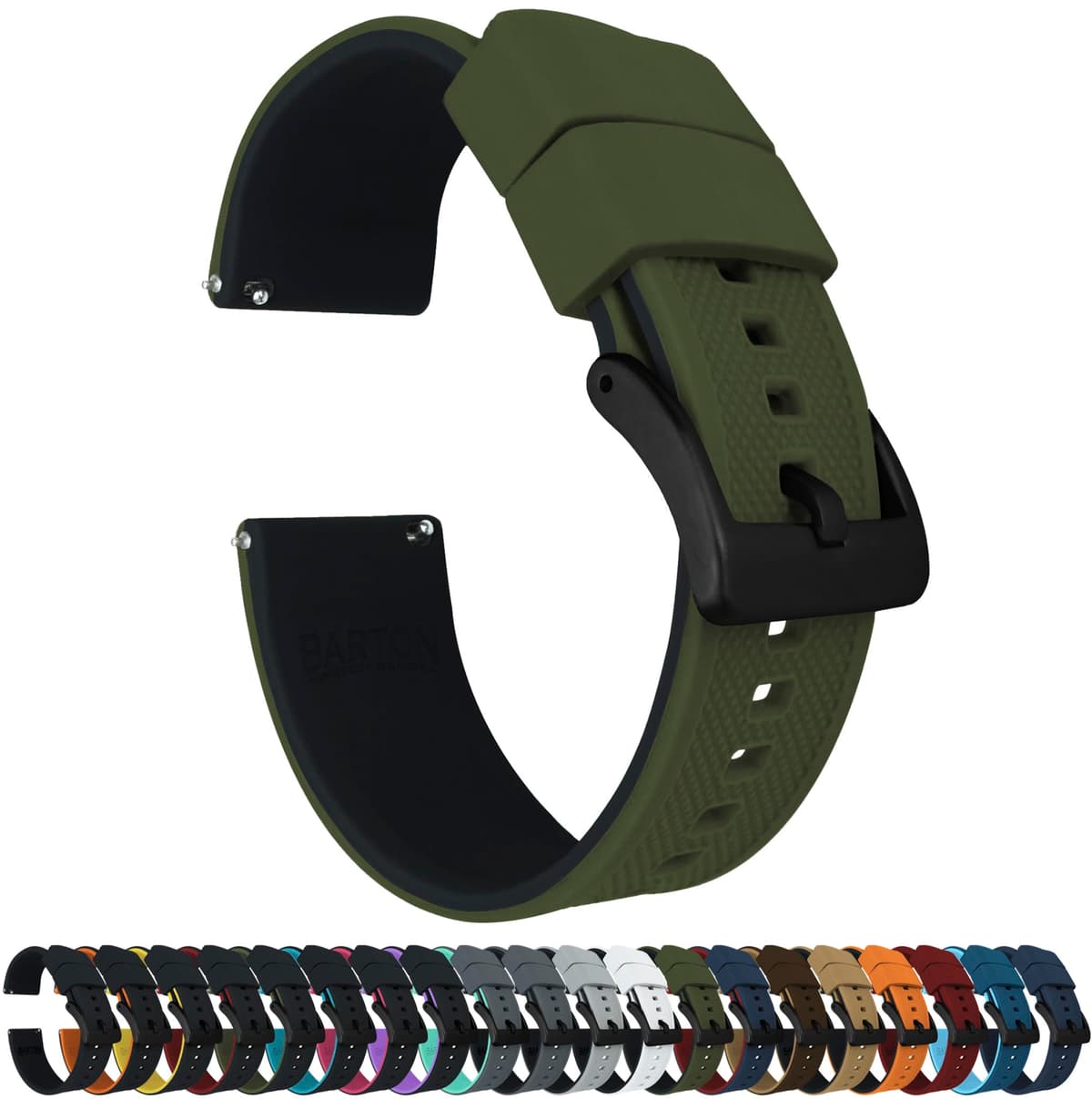 Barton Elite Silicone Watch Bands - Quick Release - Choose Color - 18mm, 19mm, 20mm, 21mm, 22mm, 23mm & 24mm Watch Straps (Stainless & Black Buckle Available)