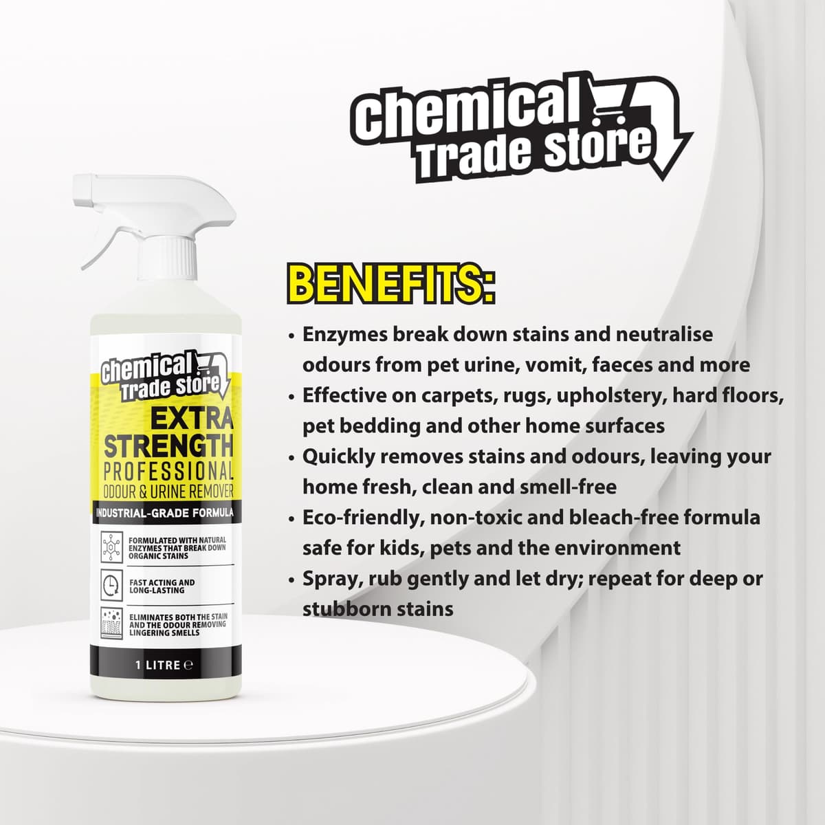 Professional Odour & Urine Remover 1L - Enzyme Cleaner for Pet & Household Smells - Eliminates Stains & Bad Odours — view 3
