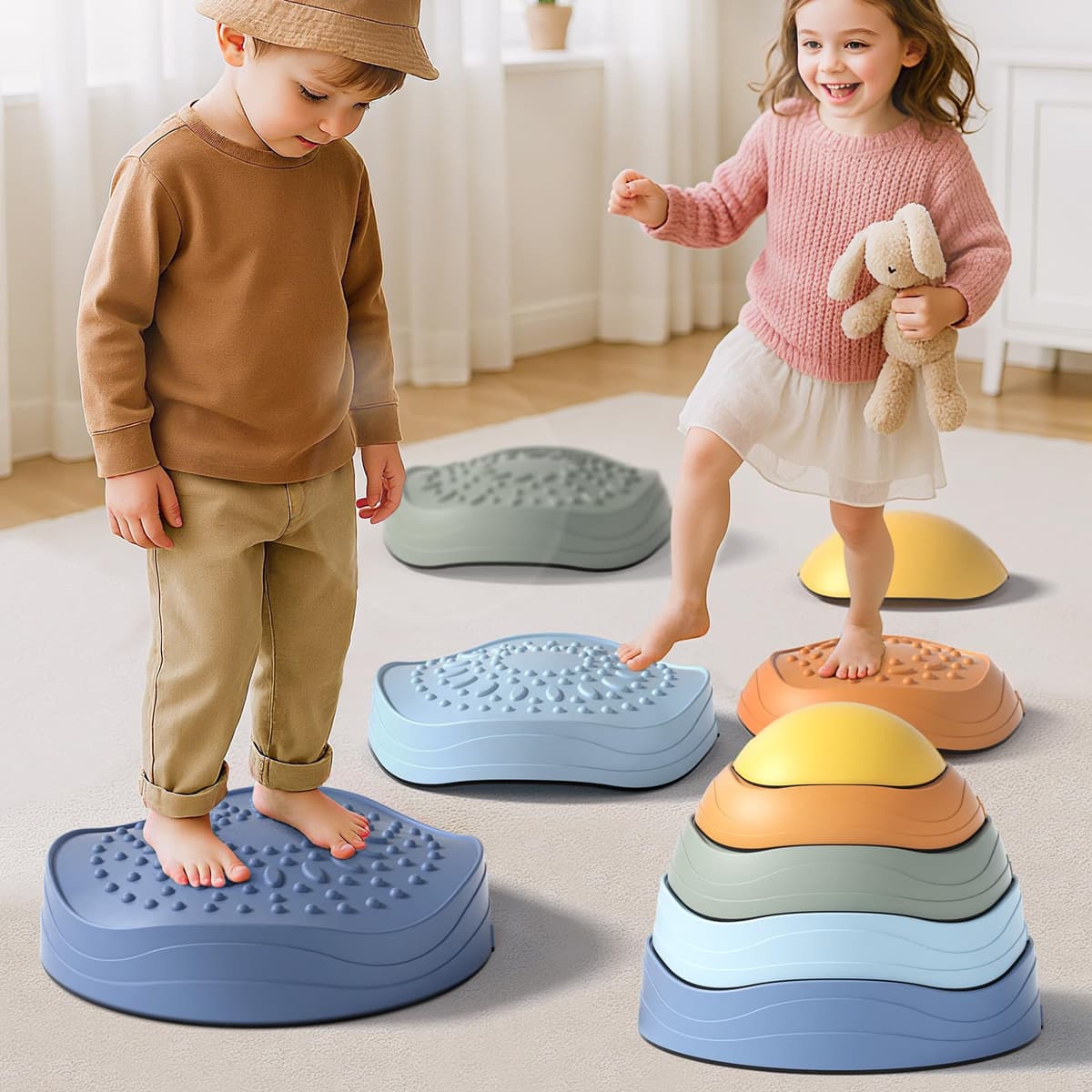 Lehoo Castle Piedras de Equilibrio para Niños,6 pcs Antideslizante Piedras de Paso para Niños, Juego de Equilibrio Exterior, Desarrollo Sensorial y Coordinación, Curso de Obstáculos — view 8