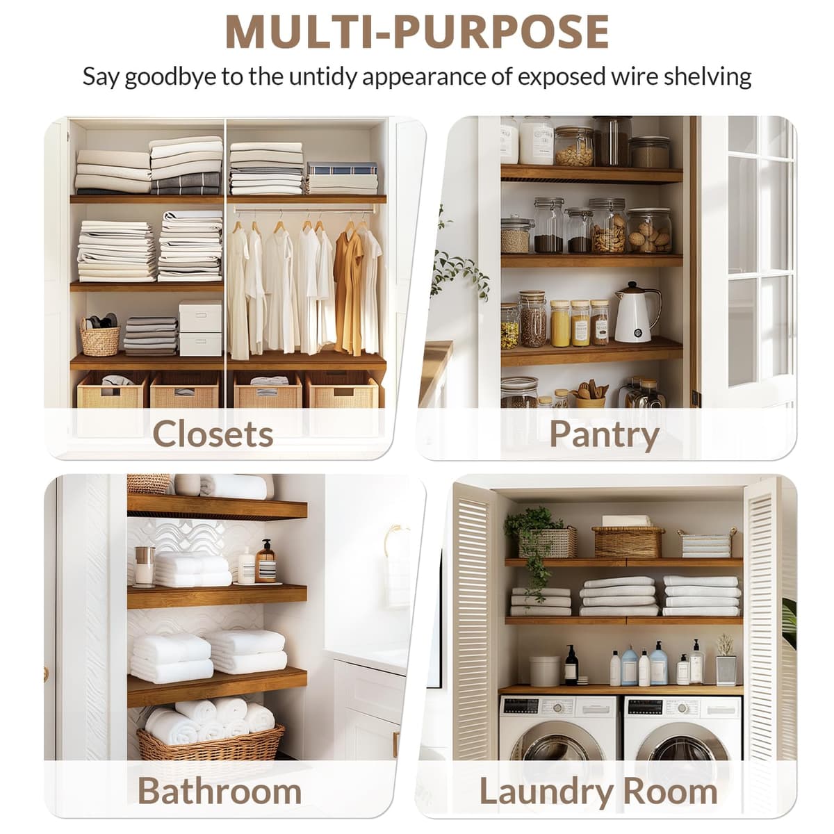 Gashell Wire Shelf Covers, Bamboo Wire Rack Covers for Pantry, Closet (4pcs, 24" W x 12" D) — view 6