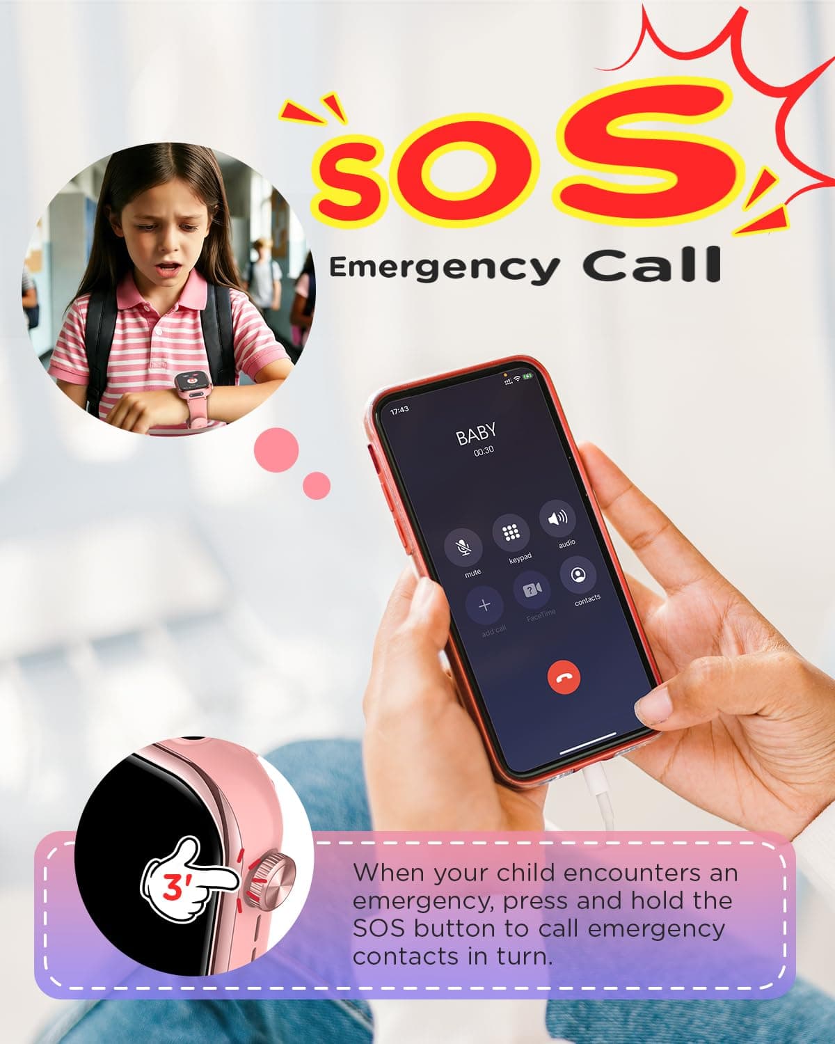 4G Reloj Inteligente Niña, 1.83'' HD Smartwatch Niñas con GPS y Llamadas, Videollamadas, Chat de Voz, Modo Escuela, Doble Cámara, Monitor de Sueño, Podómetro, Despertador IP68 para Niñas Niños Rosa — view 4