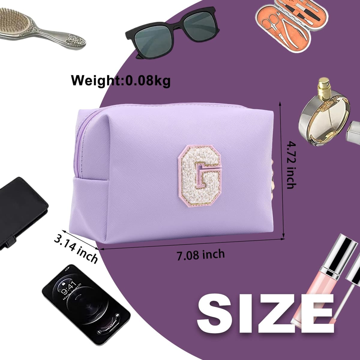 Personalized Makeup Bag,Waterproof Travel Makeup Pouch Cosmetic Bag Birthday Gift for Women Mom，Bride Bridesmaid Cosmetic Bag A-Z — view 2