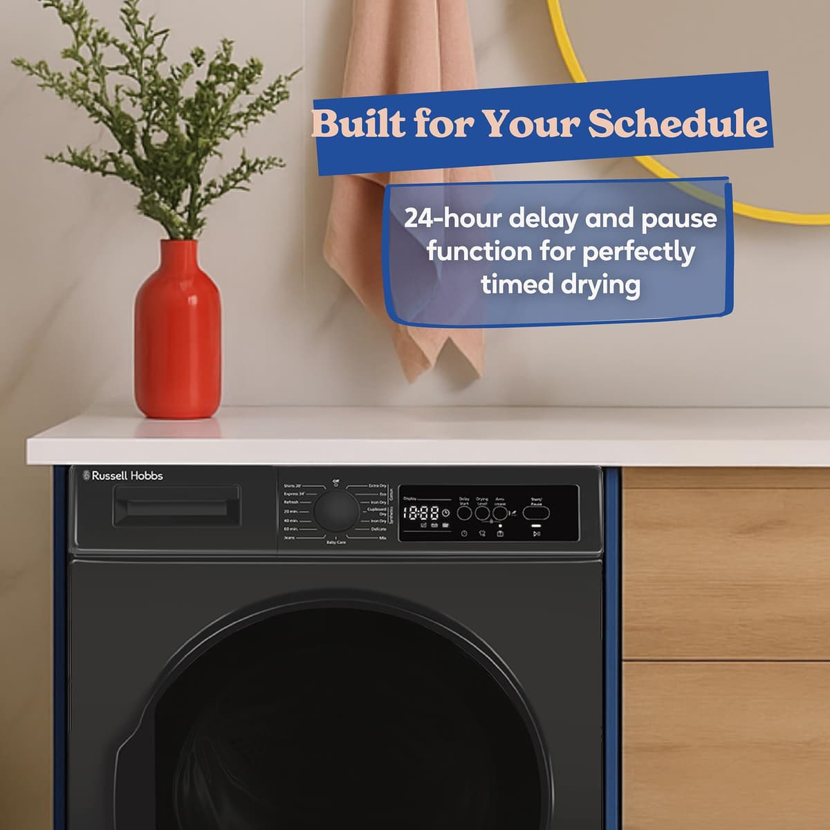 Russell Hobbs Freestanding Electric Heat Pump Condenser Tumble Dryer, 8kg Capacity, 15 Programmes, 3 Heat Settings, LED Display, Anti-Crease, Child Lock in Anthracite RH8HPTD1E12AN — view 6