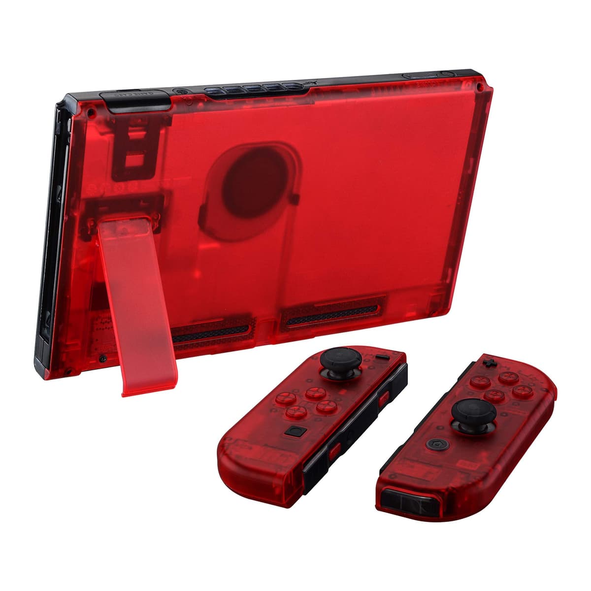 eXtremeRate Transparent Clear Red Back Plate for Nintendo Switch Console, NS Joy con Handheld Controller Housing with Full Set Buttons, DIY Replacement Shell for Nintendo Switch — view 4