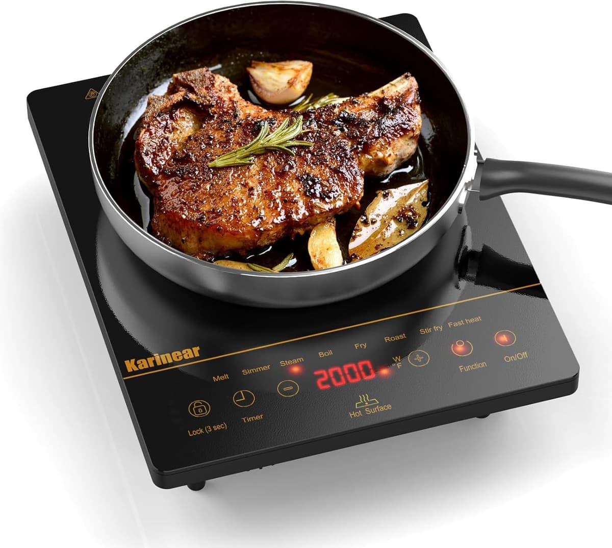 Karinear Double Ceramic Hob, Desktop Plug in 2 Zone Electric Ceramic Hob with LED Display, 4-Hour Timer, 9 Power up to 2800W, Safety Lock — view 11