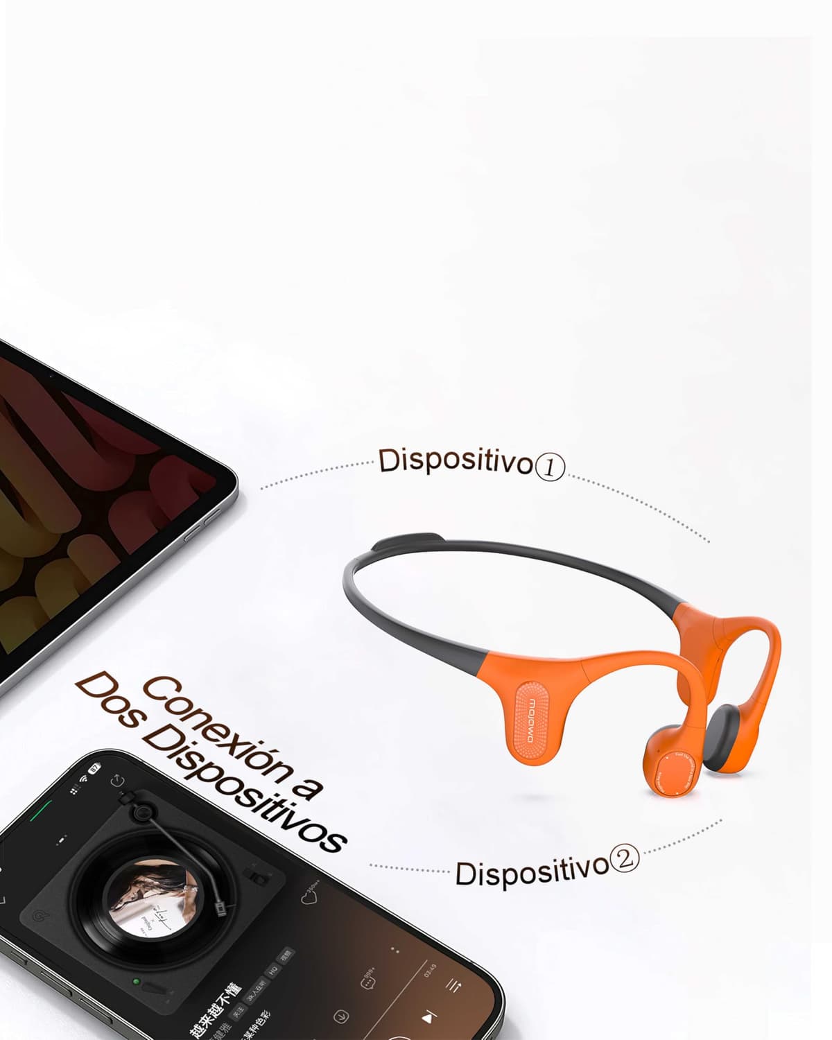 mojawa Aerra Bone Conduction Sports Headphones, Open-Ear, Bluetooth 5.2, IP67 Waterproof, Noise-Cancelling Mic, for Running, Cycling, Hiking, Surfing, Gym, and Workout, Black — view 6