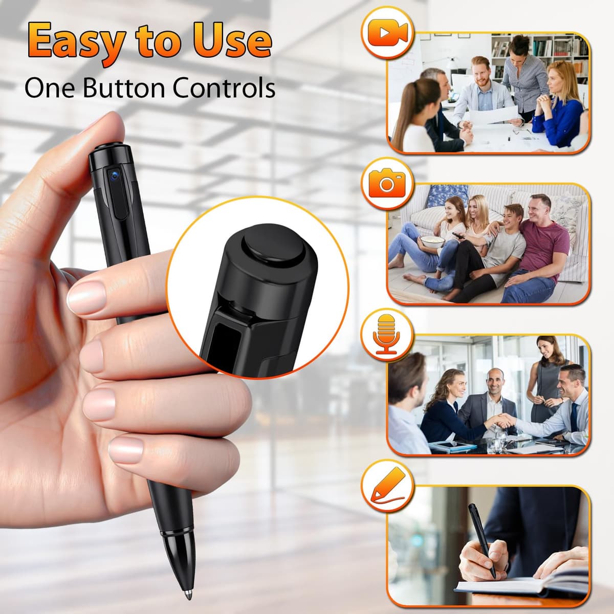 1080P Body Camera Pen, Mini Body Camera with Video or Picture Taking, Surveillance Cam for Indoor Outdoor
