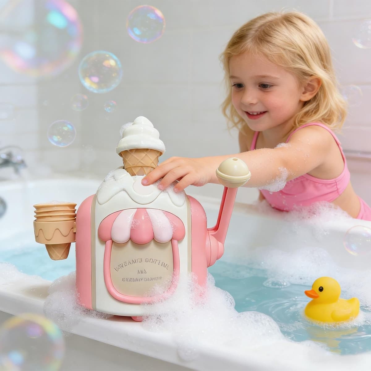 Juguete de baño de espuma de helado, juguete educativo, juego de rol, juego de agua, máquina de burbujas de jabón, para tiempo de juego en interiores, niños y niñas a partir de 4 años — view 2