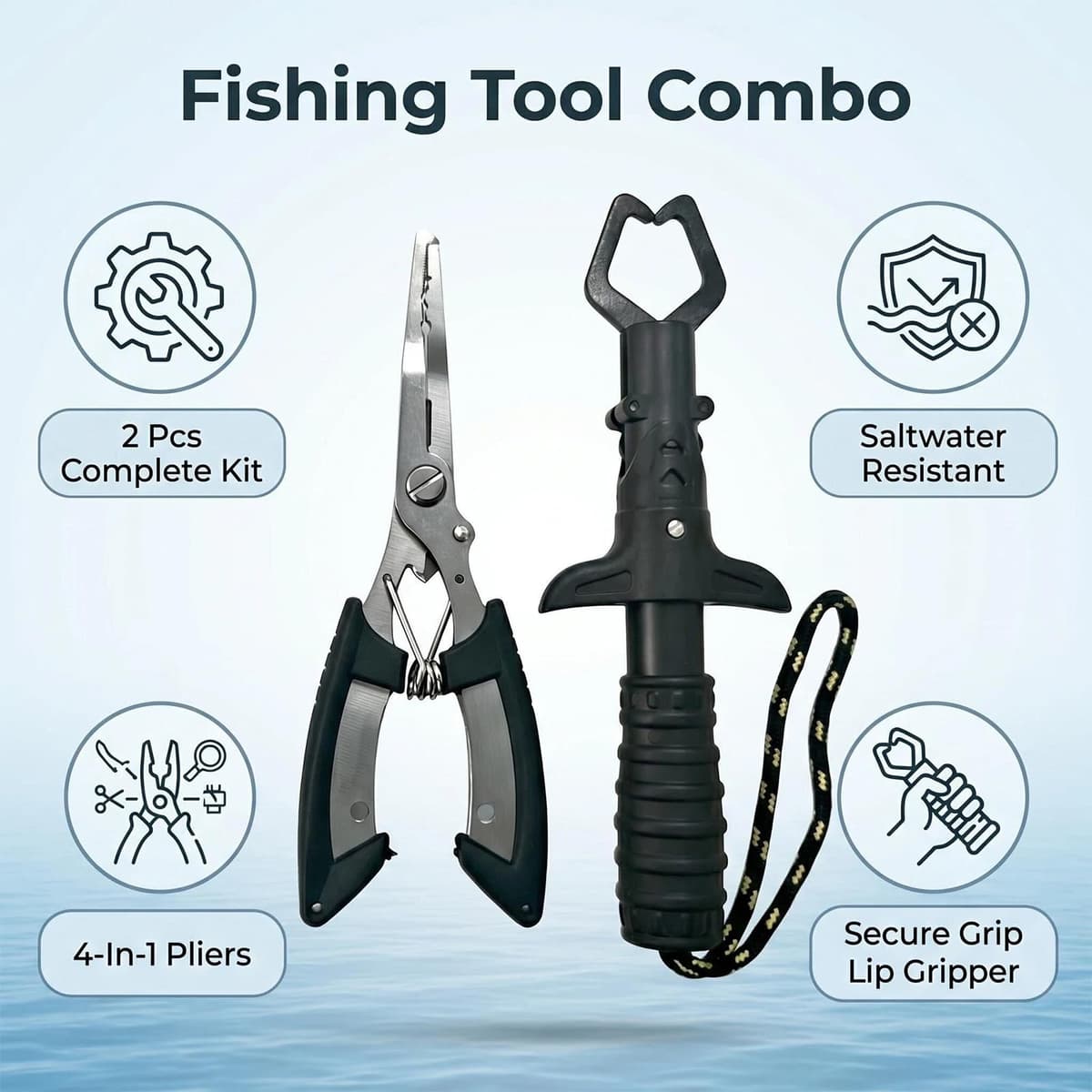 2 Pcs Pinzas de Pesca y Alicate para Labios de Pescado, Herramientas Multifuncionales de Acero Inoxidable para Pesca en Agua Dulce y Salada con Seguridad Tipo de Bobina, Fundas y Cordón — view 3
