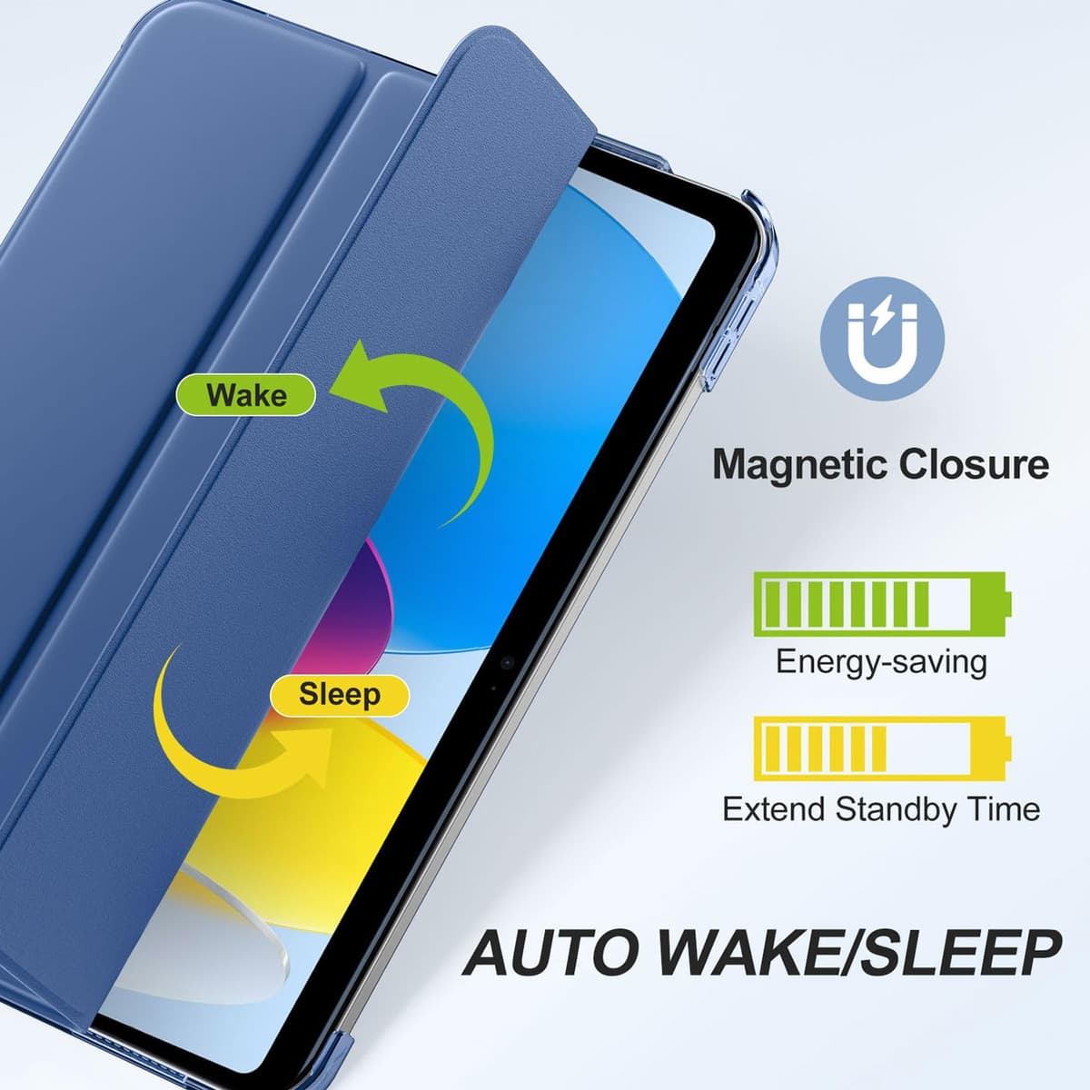 Case with Screen Protector for iPad A16 11th 10th Generation (2025/2022, 11/10.9 Inch), Slim Hard Translucent Back Full Protective Smart Cover for iPad 11, Auto Sleep/Wake, Sea Blue — view 5