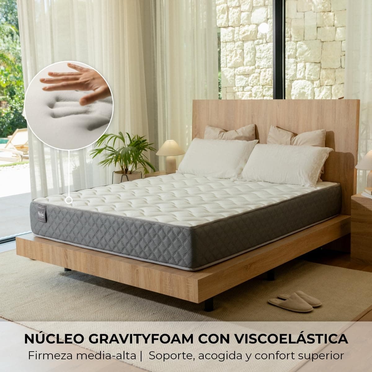 Don Descanso - Colchón 135x190 Viscoelastico Mulhacen DualSense, Altura ± 26cm. Multicapa con Núcleo GravityFoam, Firmeza Alta, Doble Cara Invierno/Verano, Transpirable. Fabricado en España, Gris — view 2