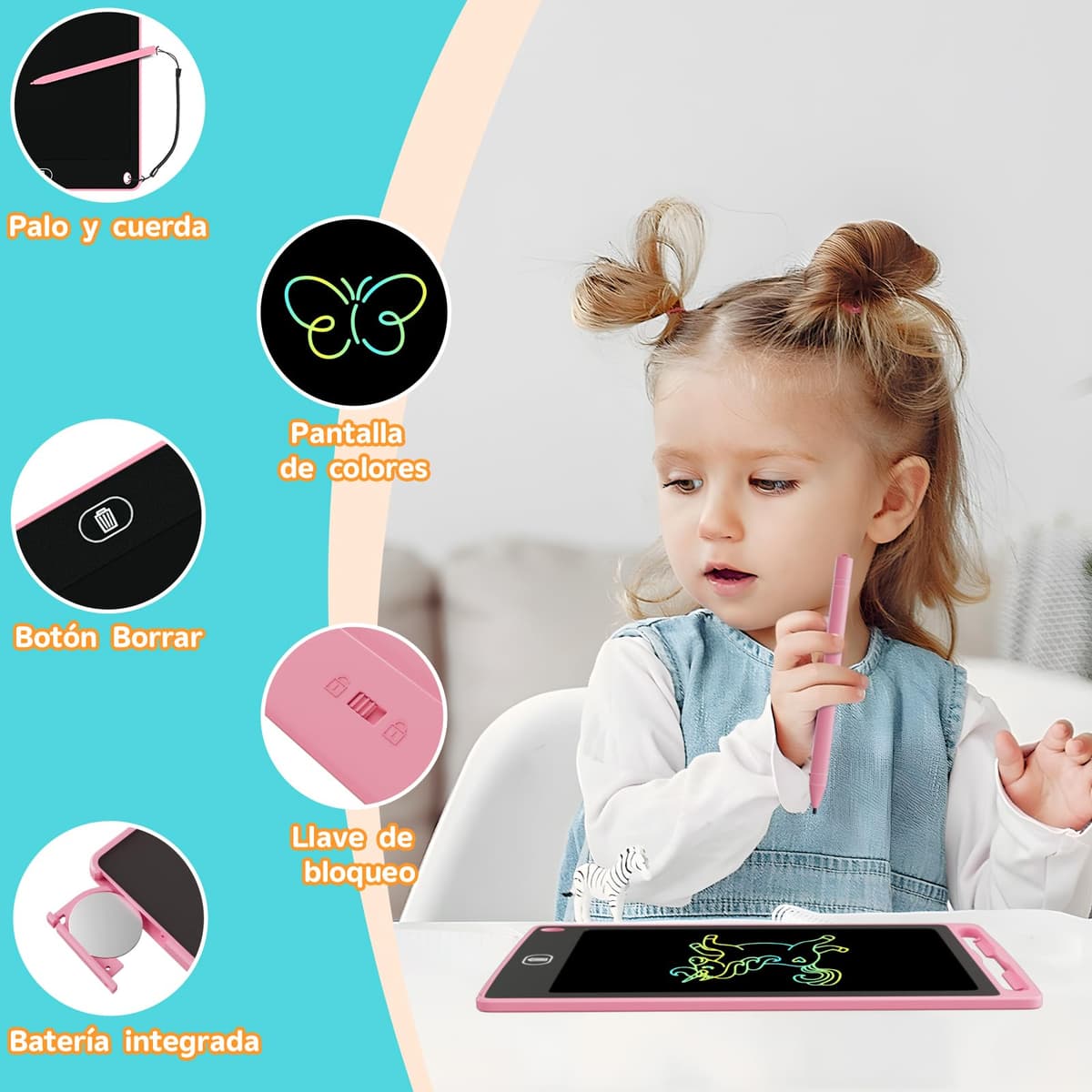 3 Pack 8,5 Pulgadas Tableta Escritura LCD Color, Electight Tablet Escritura Pantalla Colorido Infantil con Borrable y Bloqueo Función, Regalo Cumpleaños para 3-7 Años (Azul, Rosa, Morado) — view 3