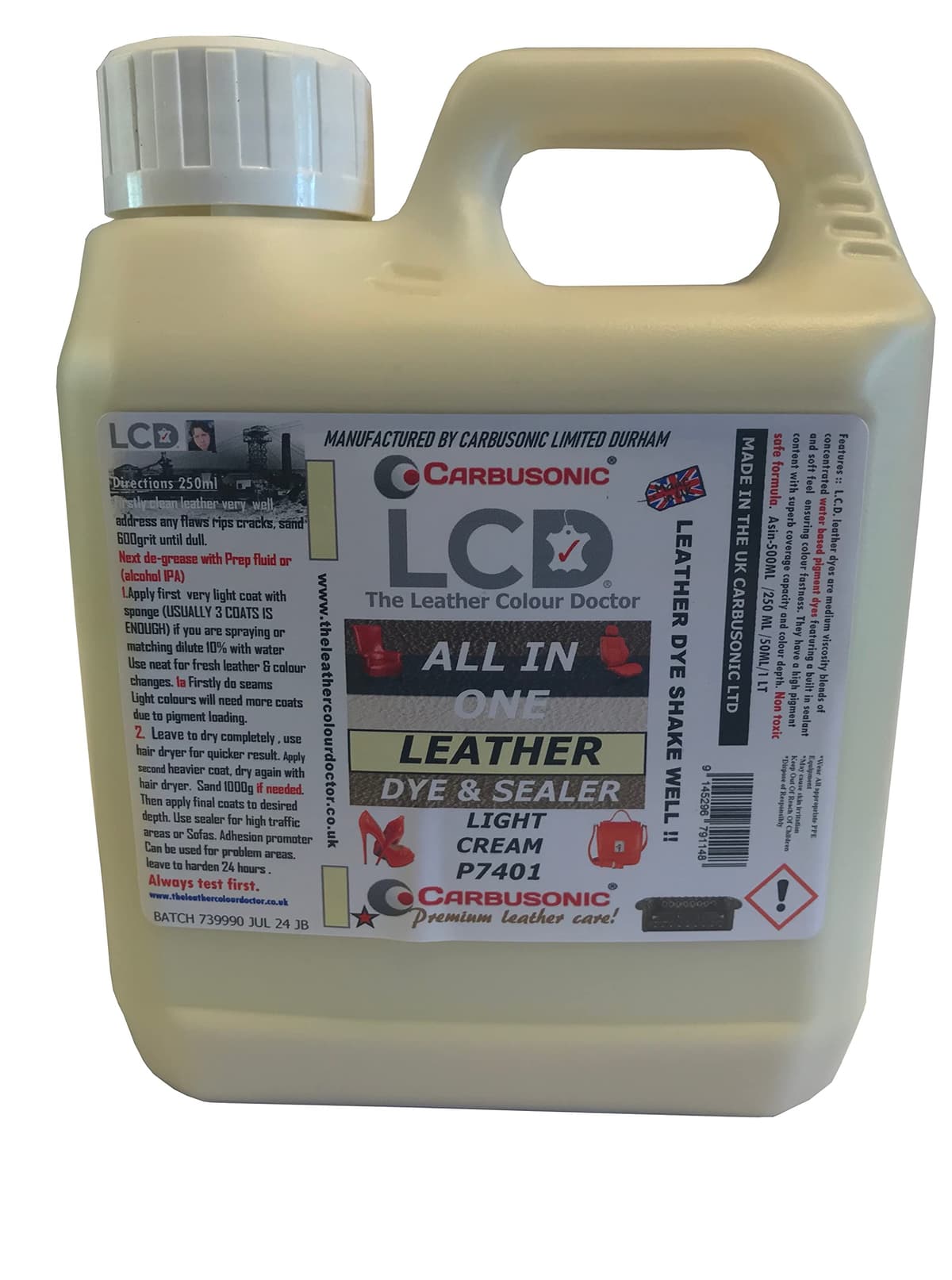 Carbusonic All in one Leather dye and sealant, Interior Leather Paint for Car Seats, Sofas, Arm Chairs, Shoes, Handbags & More. (Light Cream, 100 ml)