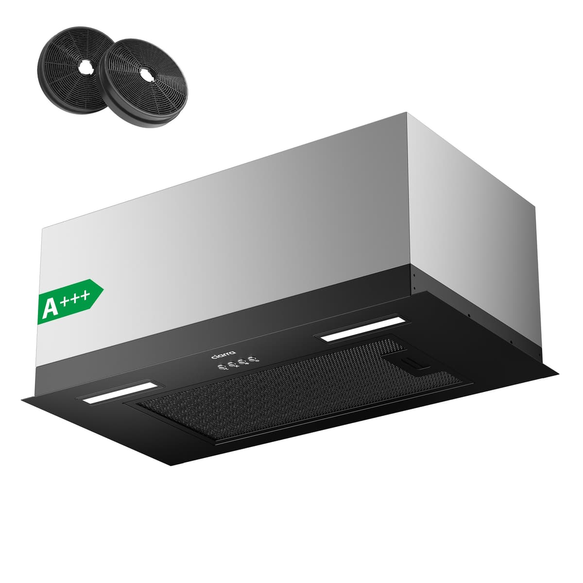 CIARRA CBCB6926A 60cm Integrated Cooker Hood Built-in Kitchen Extractor Fan 3 Speed Settings LED Light UnderCabinet Extractor Hood Energy Efficient & Quiet Operation with CBCF003 Carbon Filters