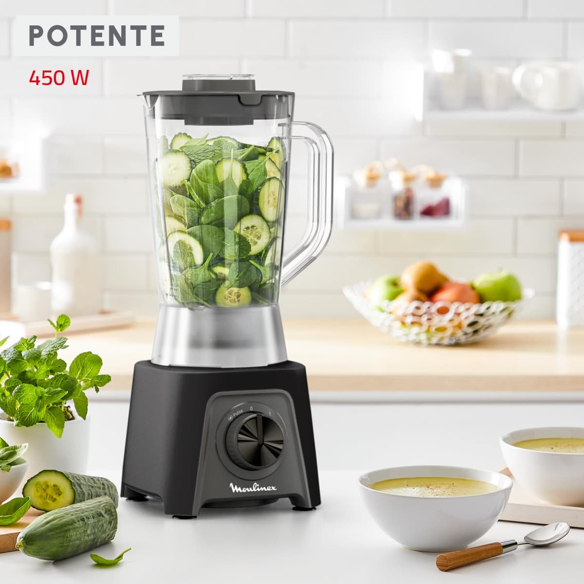 Moulinex Blendeo+, 450 W Blender, 1.5 L Jug, 2 Speeds + Pulse Function, Ice Chopper, Removable and Very Resistant Blades, Grey, LM2C08F0 — view 4