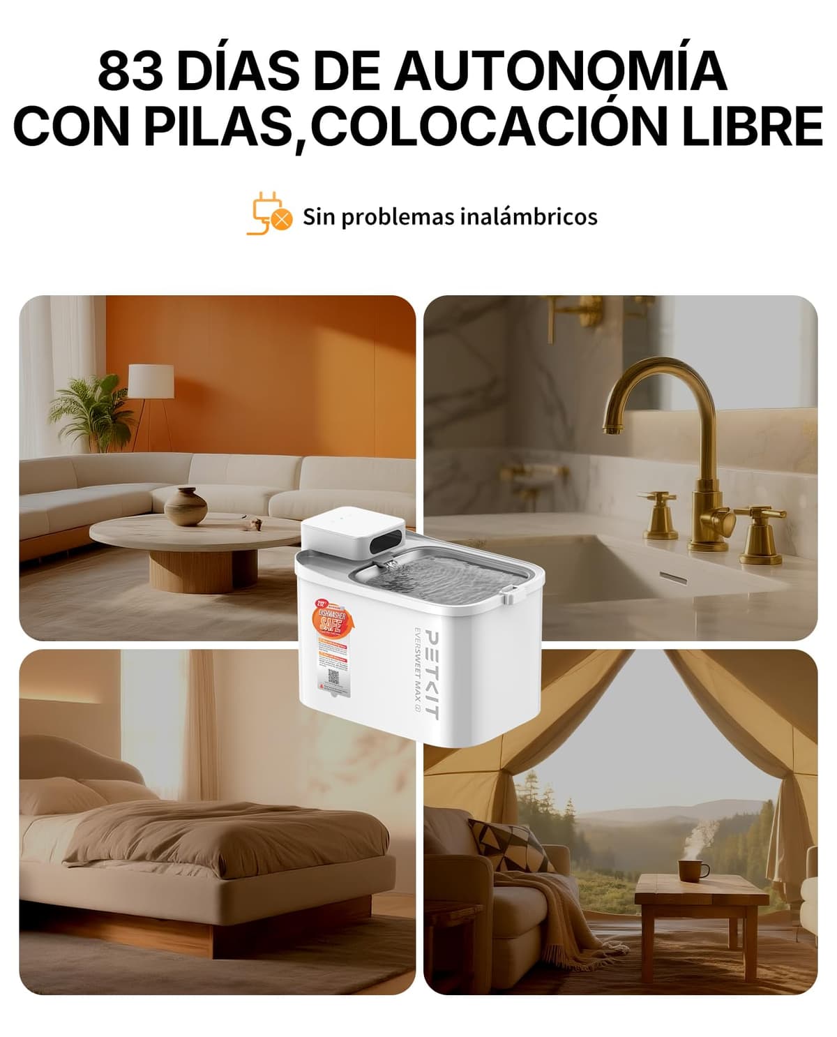 PETKIT EVERSWEET MAX 2 Fuente para Gatos sin Cable, Resistente al Calor, con Sensor de Movimiento, 5000mAh Batería Recargable, Control de App, 3L Bebedero Gatos Automático, Acero Inoxidable — view 3