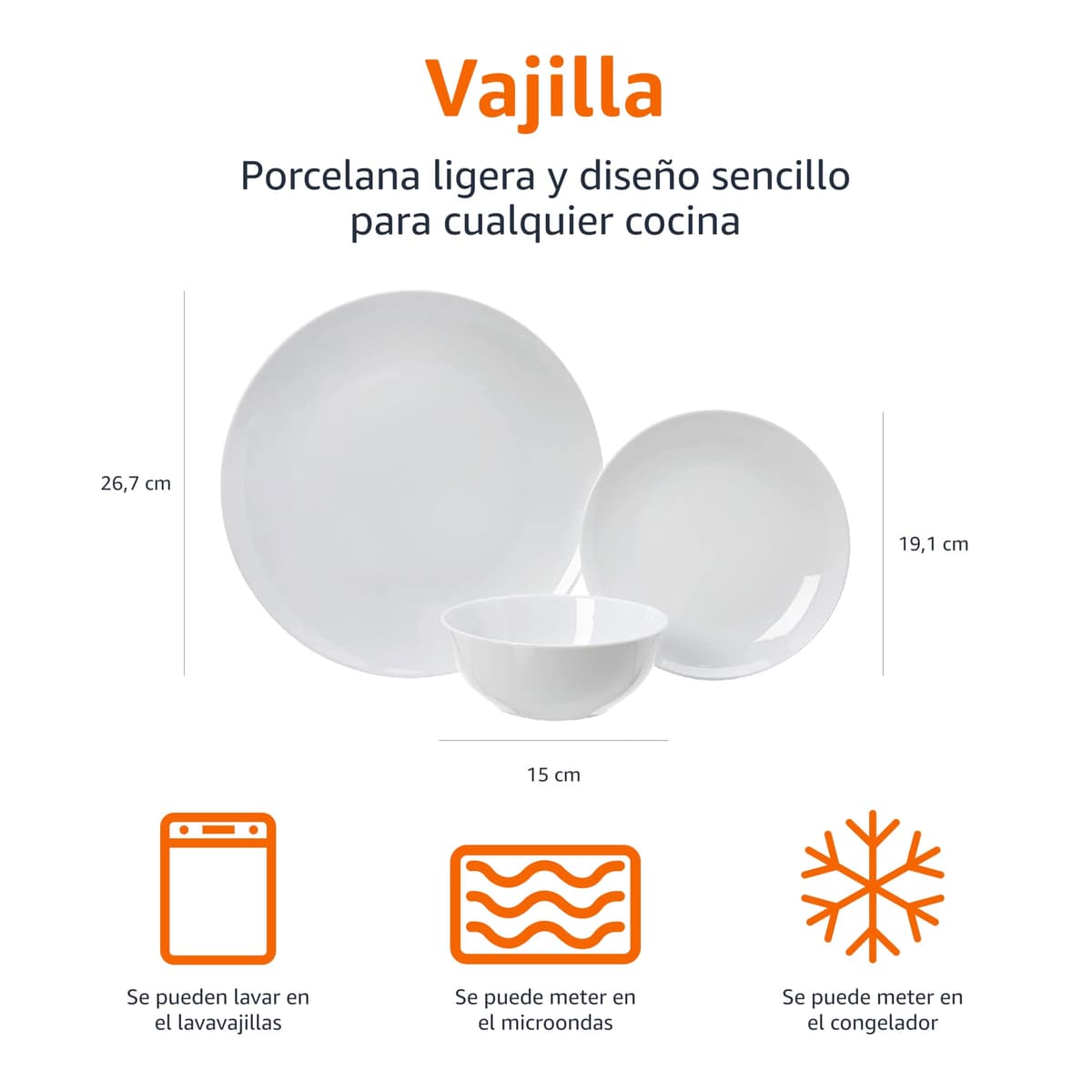 Amazon Basics Vajilla, 6 servicios, Paquete de 18, Porcelana blanca lisa — view 9