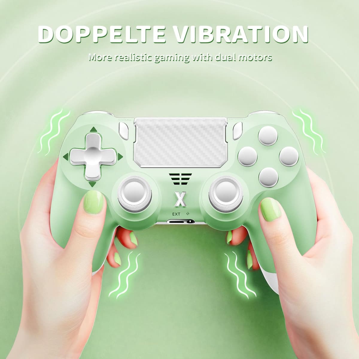 Suoxiom Wireless Controller for PS4, Game Controller for P4/Slim/Pro/PC, Bluetooth Gamepad Joystick with Vibration Touch Panel, Upgraded Six-Axis Sensor, 3.5mm Audio Jack (Light Green) — view 3