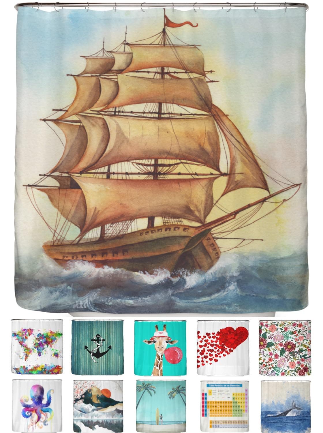arteneur® - Cortina de Ducha 180x200 - Cortina de Baño Antimoho de Tela, Impermeable, Lavable y Opaco con Dobladillo Ponderado y Anillas (Tabla Periódica Española) — view 14