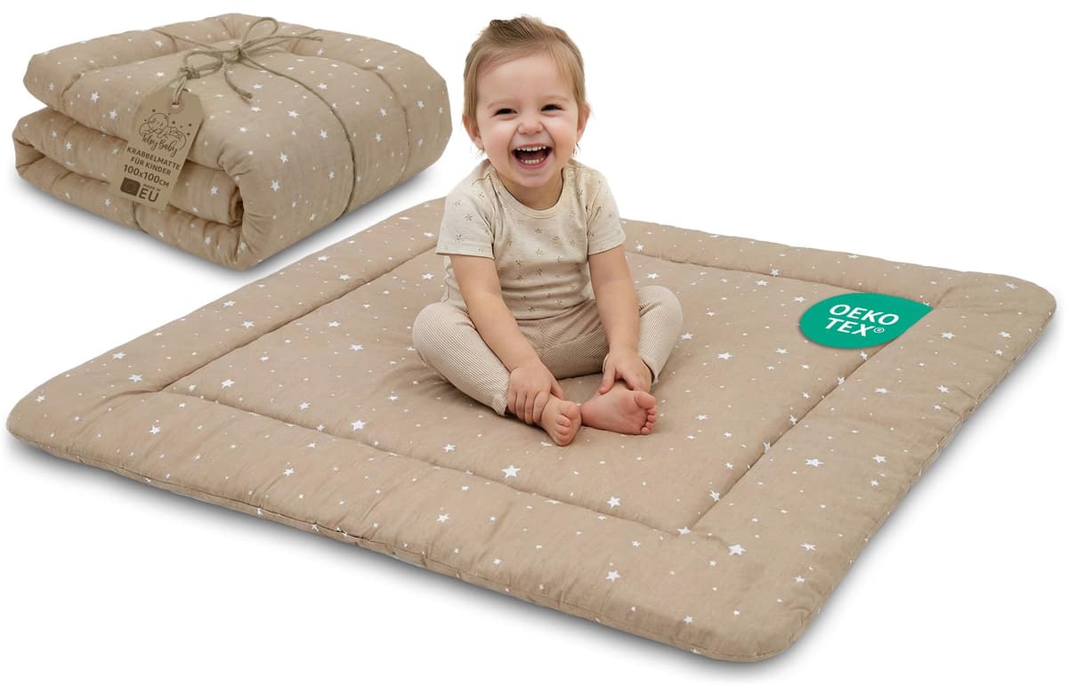 Play Mat for Baby Cotton Playmat Foldable Large - Soft Padded Floor Rug for Kids and Babies Washable Portable mat for Nursery Oeko-Tex certified — view 11