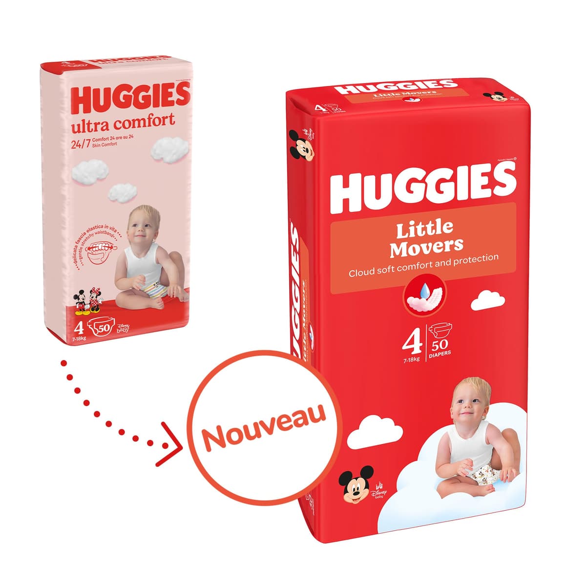 Huggies Little Movers Pañales para Bebé con Diseños Disney Talla 4 (7-18 kg), Comodidad para la Piel 24/7, 3 Packs de 50, Total 150 Pañales — view 2