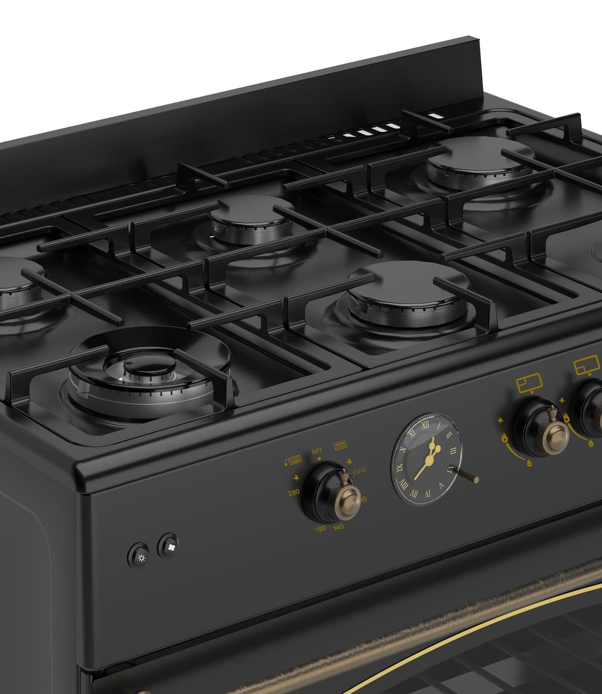 Ferre F9S60GF-BL-RETRO 90cm Gas Range Cooker With Double Turbo Fan & 6 Burner(1 Wok) Gas Hob - Black — view 4