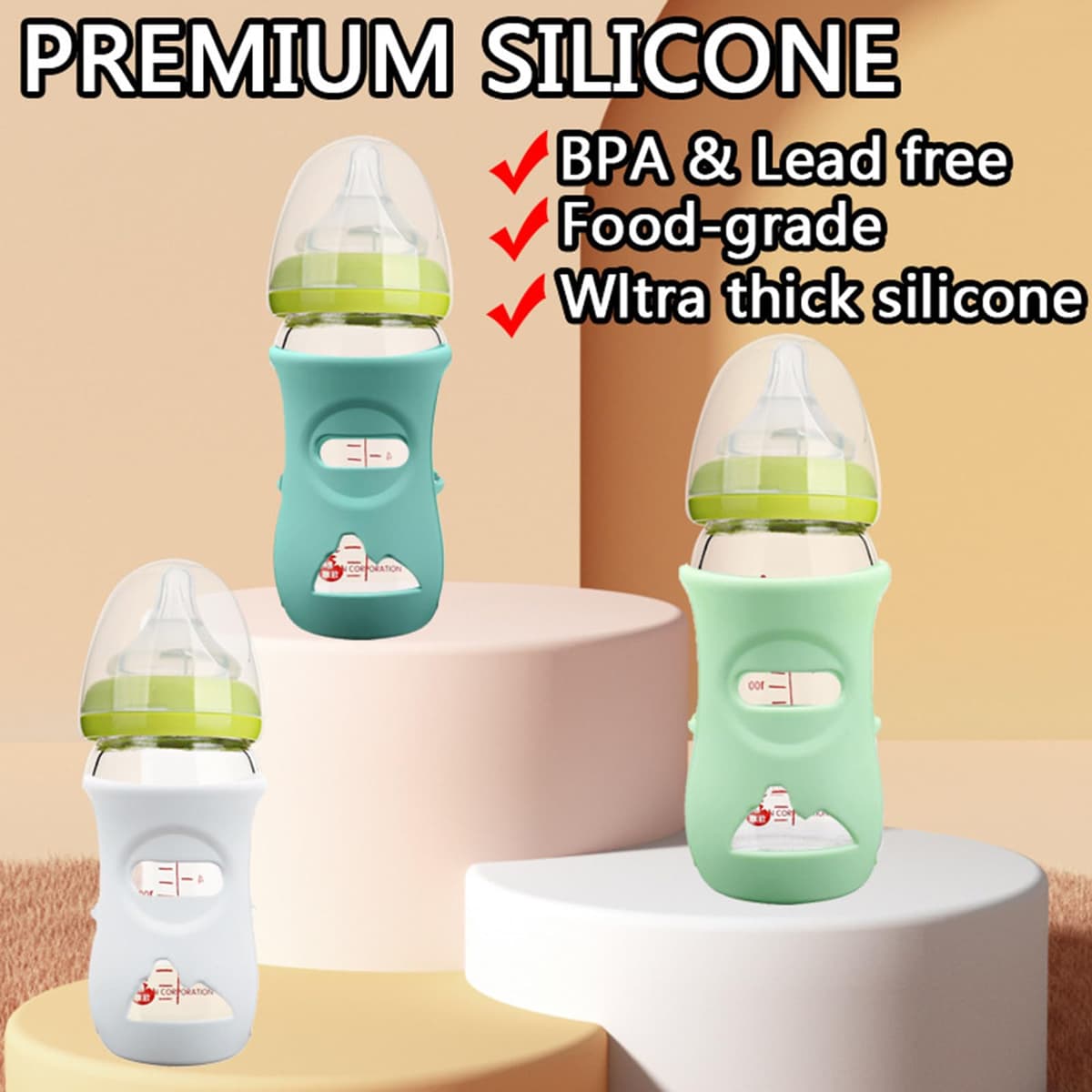 of 3pcs / 1pc Protective Silicone Covers for Glass Bottles Shatter Proof Holder Case Sleeve 120 / 240ml Bottle Holder Case — view 3