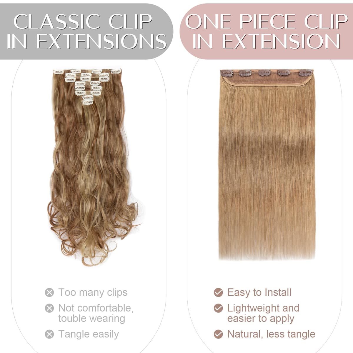 16 inches SEGO One Piece Hair Extensions Clip in Human Hair [#27 Dark Blonde] Real Remy Hairpieces for Women 3/4 Full Head Straight Invisible (45g) — view 4