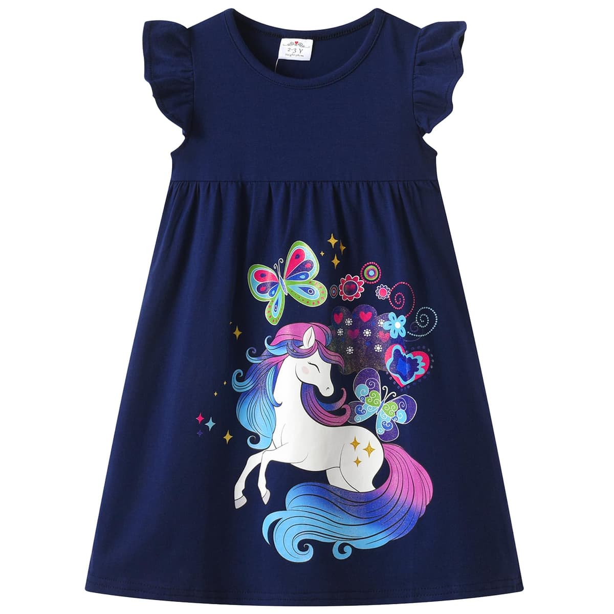 VIKITA Niñas Vestidos Algodón Animal Bordado Manga Larga Vestido para Niños
