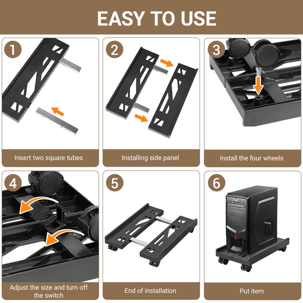 Soporte para CPU, Soporte Móvil Ajustable para CPU y Torre de PC con 4 Ruedas Giratorias con Bloqueo - Ajustable(20-30cm), Soporta hasta 30kg, Ideal para Hogar, Oficina y Estación de Gaming — view 4