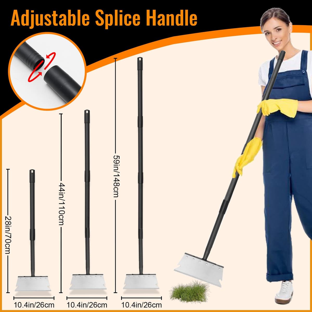 Pala de Jardín Multifuncional con Largo Mango 148 cm, Pala Plana de Acero raspador de jardín para Malas Hierbas y Musgo, Pala de Limpieza de JardíN para Plantas, Palear Nieve, Limpiar Granjas — view 7