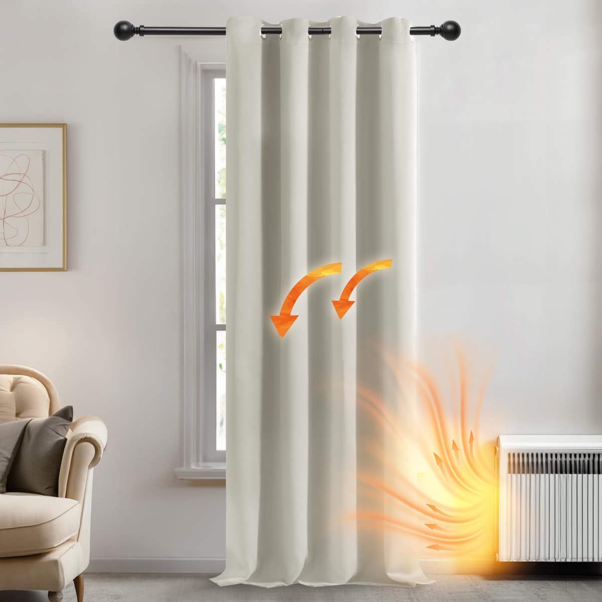 Deconovo Cortinas Dormitorio Salon Opacas Moderna con Ojales, Cortinas Termicas Aislantes Frio y Calor 140x240 cm(Ancho x Alto) Beige Claro, 1 Pieza — view 2