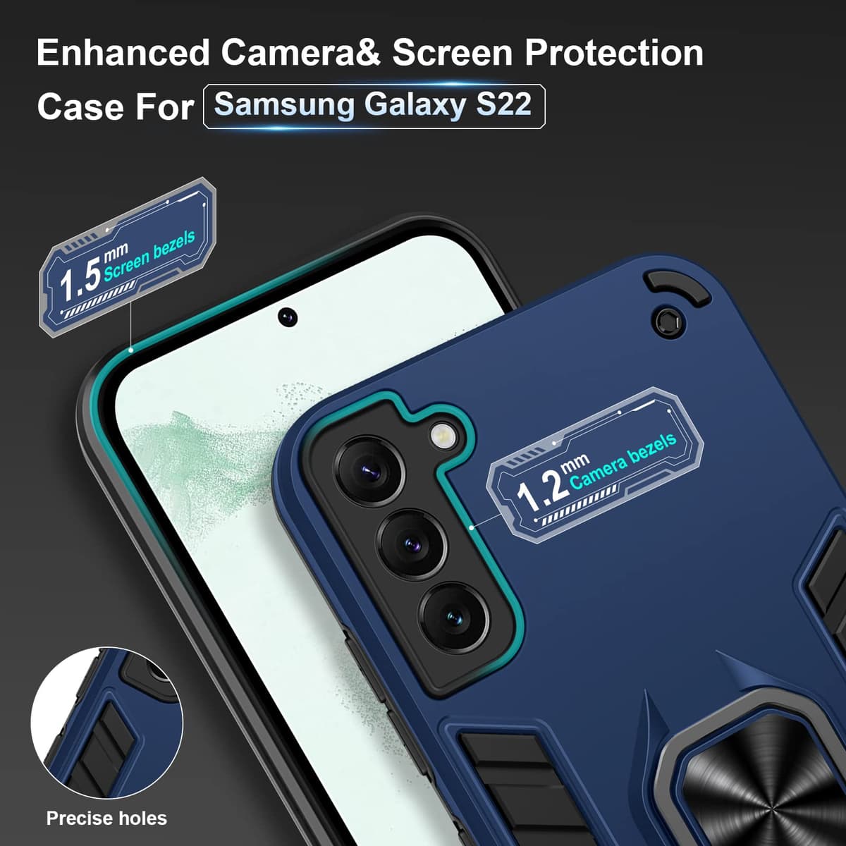 Funda para CMF Phone 2 Pro, Carcasa Antigolpes con Soporte anular metálico, Case Protectora de Grado Militar, Negro — view 694