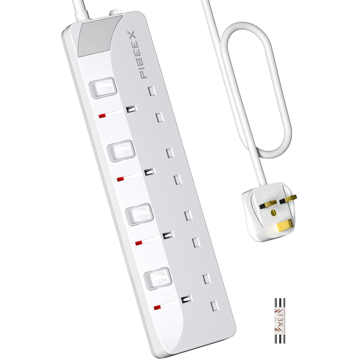 PIBEEX Extension Lead 2 Way Plug Sockets with Individual Switches Wall Mountable Power Strip 1.5M Extension Cable 13A Fused UK Plug 3250W — view 8