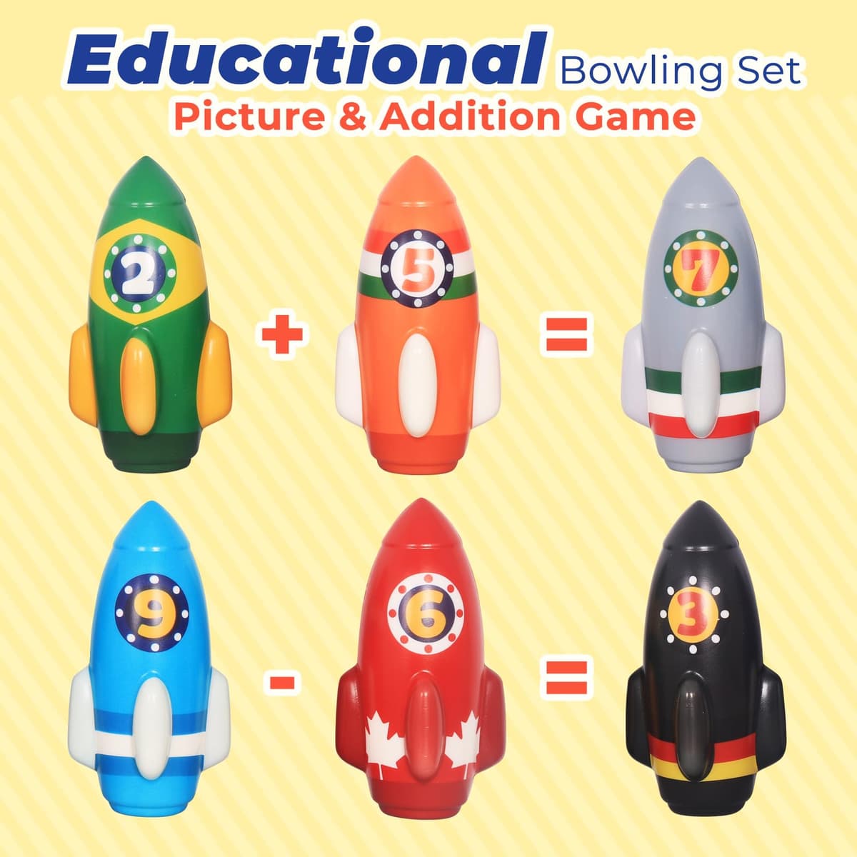 Nattork Rocket Children's Bowling Set - Bowling Set for Toddlers Indoor and Outdoor with 10 Foam Nails and 2 Balls, Educational Game for Kids 4-5 and 5-12 Years, Gift — view 4