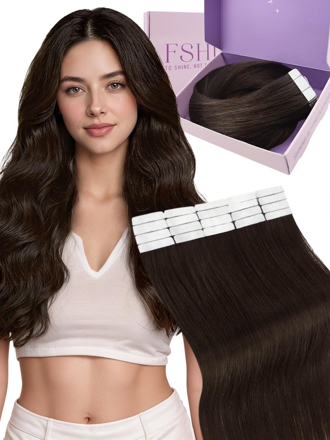Fshine Extensiones Pelo Natural Adhesivas Rubio Blanco Extensiones Remy Adhesivas 45cm 50g Tape In Hair Extensions Cintas De Cabello Pelo Natural Color 1000 — view 18