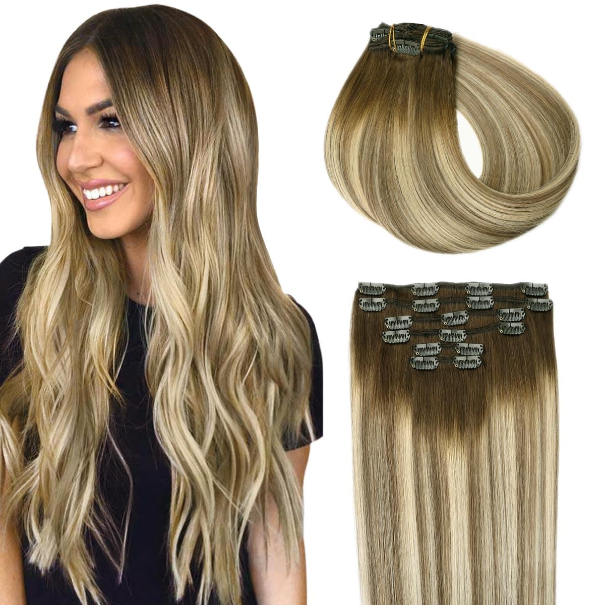 SURNEL Extensiones Clip Pelo Natural 100g 35cm 6 Piezas Castaño Chocolate Extensiones De Clip De Humano Real Extensiones Pelo Natural Remy (C#4-35cm) — view 35