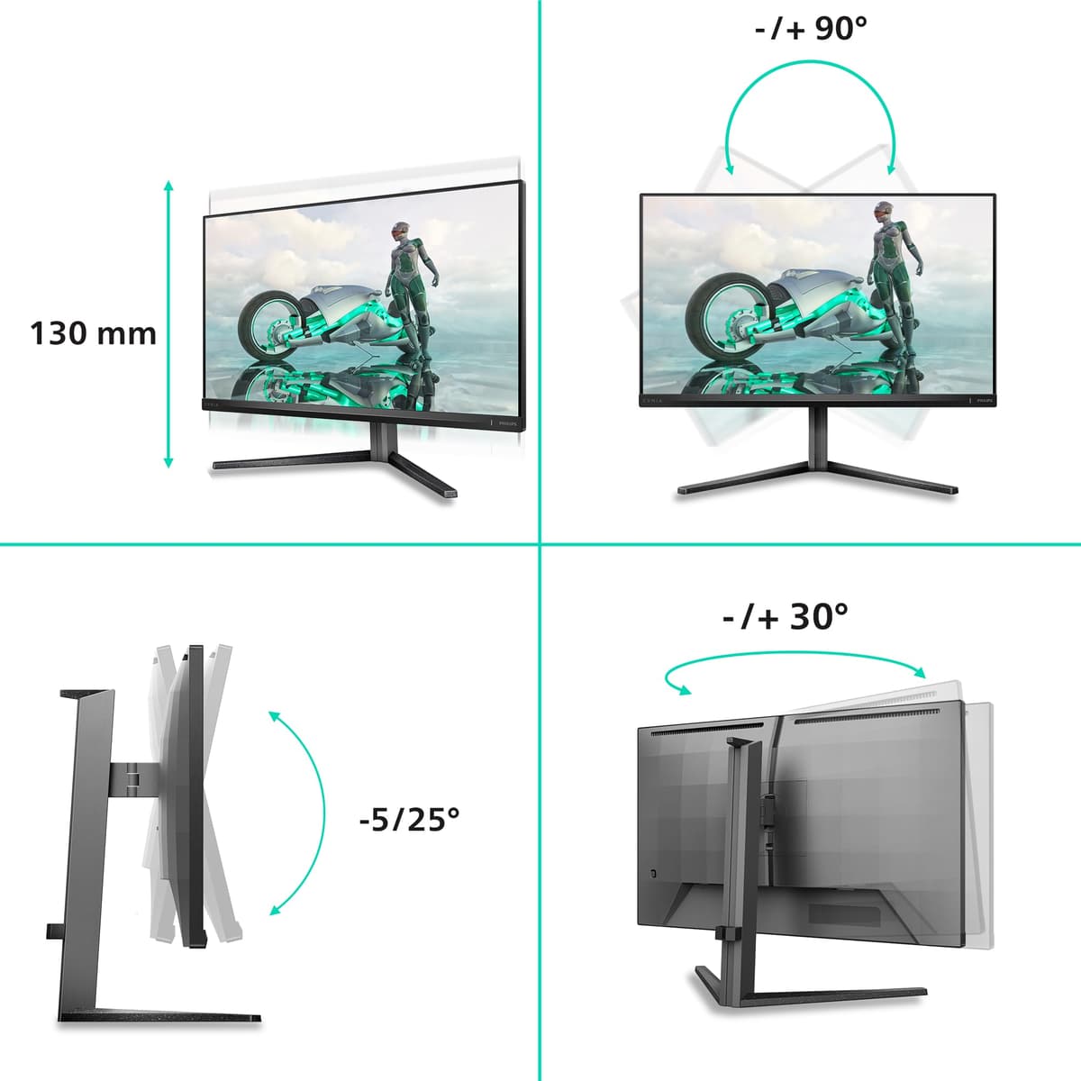 Philips Evnia 27M2N3800A - 27 inch 4K Gaming Monitor, IPS, 4K 160 Hz/FHD 320Hz Dual Frame, 0.5 ms, HDR400, G-Sync comp, Height Adjust, Speakers (2x HDMI 2.1, 1x DisplayPort 1.4) — view 5