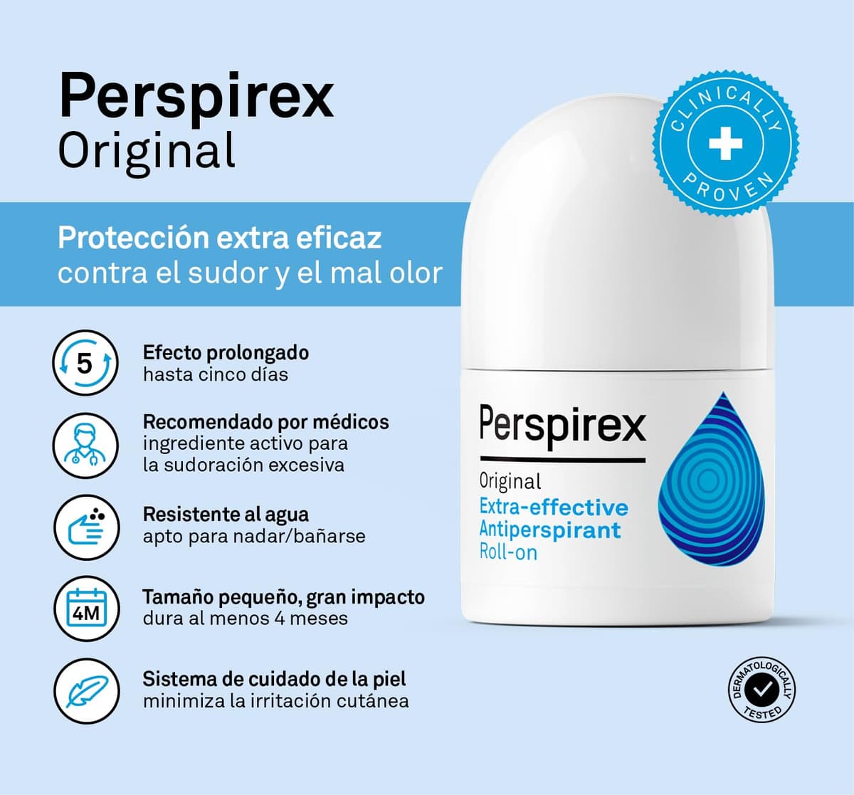 Perspirex ® | Original | Desodorante Antitranspirante Axilas Roll On para una protección y frescura anti sudor de hasta 5 días | 20 ml — view 2