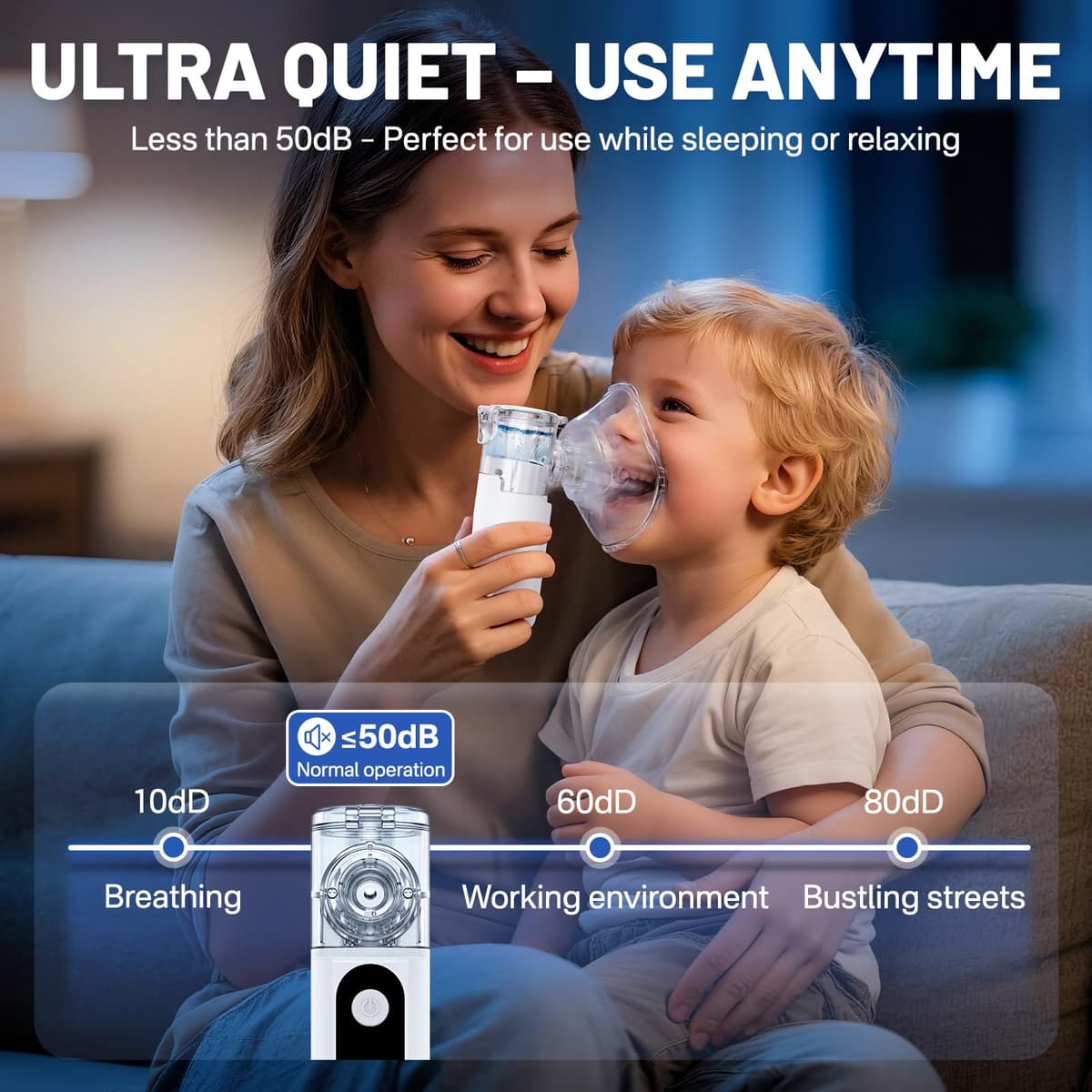 Aerosols Nebulizer Adults and Children, Portable Inhaler Rechargeable Nebulizer Particle Size 1-5µm with 2 Masks and Nozzle for Home and Travel Use — view 4