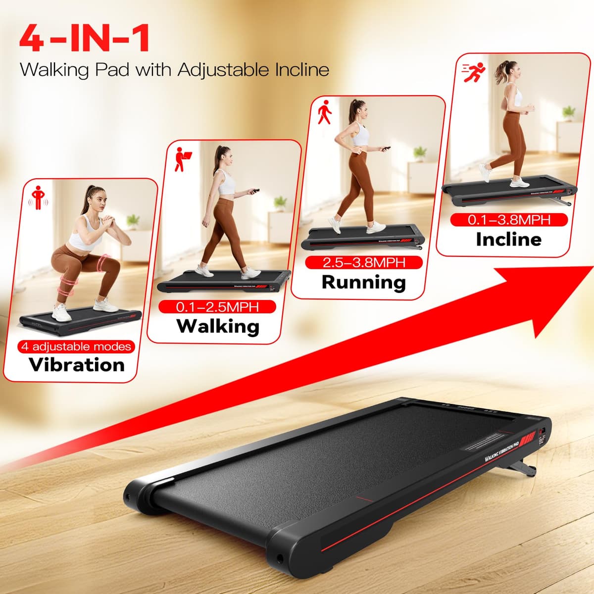 Sperax Walking Treadmill Pad with APP, 3 in 1 Under Desk Treadmill, 400W Low Noise Walking Vibration Pad with Remote Control,Portable Treadmills for Home Office — view 5