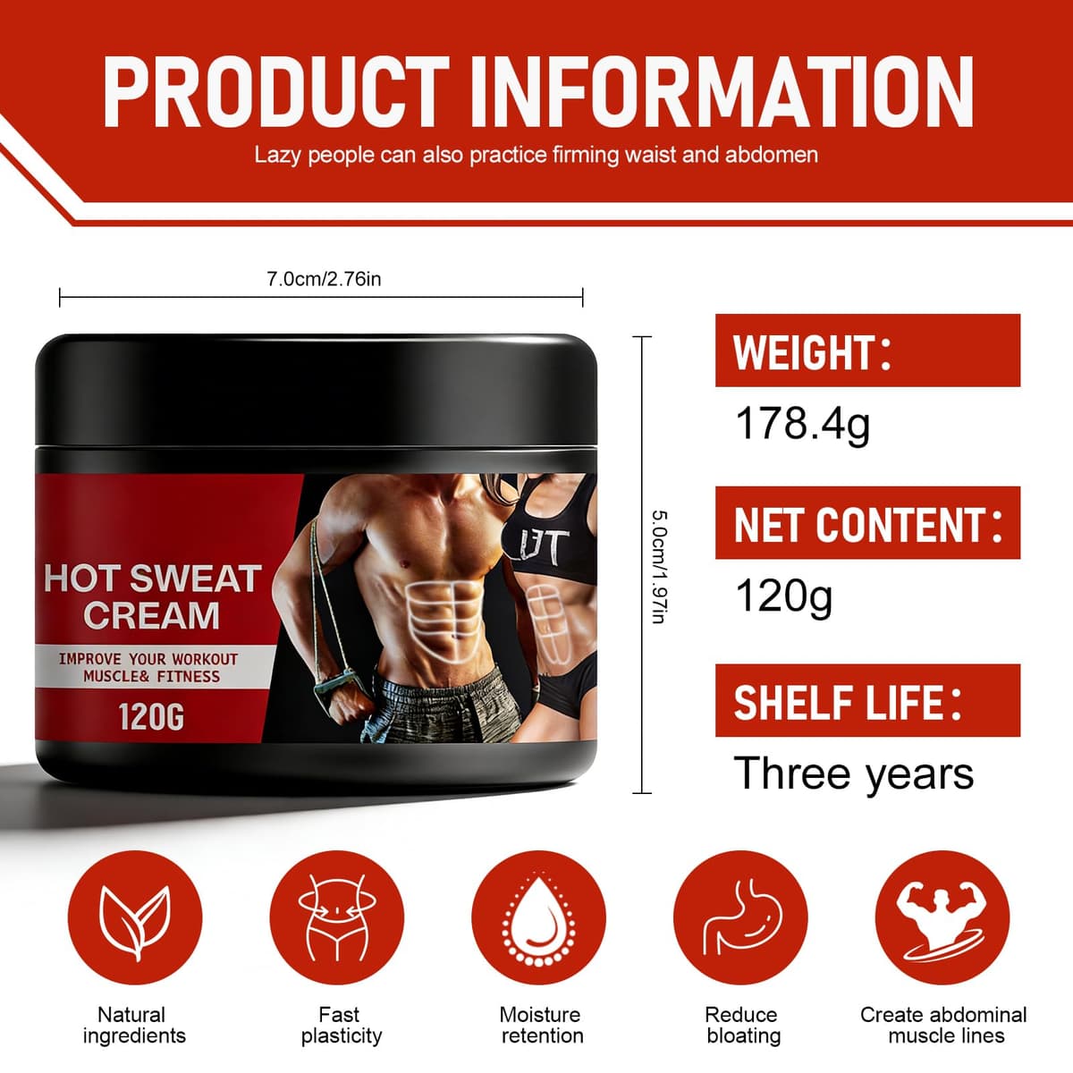 Crema abdominal de 120 g, Crema Quema Grasa Abdominal,Crema de masaje moldeadora corporal para adelgazar la cintura, Abdomen y Gluteos,Hot Cream — view 3